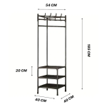 Suport de colt pentru haine 3 rafturi de depozitare si 4 carlige duble 185 x 54 x 20 cm Negru