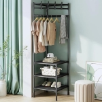 Suport de colt pentru haine 3 rafturi de depozitare si 4 carlige duble 185 x 54 x 20 cm Negru