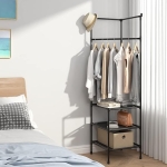 Suport de colt pentru haine 3 rafturi de depozitare si 4 carlige duble 185 x 54 x 20 cm Negru