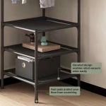 Suport de colt pentru haine 3 rafturi de depozitare si 4 carlige duble 185 x 54 x 20 cm Negru