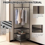 Suport de colt pentru haine 3 rafturi de depozitare si 4 carlige duble 185 x 54 x 20 cm Negru