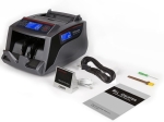 Masina de numarat bani, Detectare bancnote prin UV, MG, Aparat de numarat banii cu display propriu si extern, Display LCD color, 1000 bancnote/min, Husa inclusa, Gri