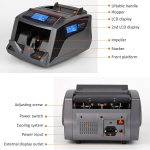 Masina de numarat bani, Detectare bancnote prin UV, MG, Aparat de numarat banii cu display propriu si extern, Display LCD color, 1000 bancnote/min, Husa inclusa, Gri