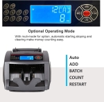 Masina de numarat bani, Detectare bancnote prin UV, MG, Aparat de numarat banii cu display propriu si extern, Display LCD color, 1000 bancnote/min, Husa inclusa, Gri