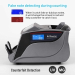 Masina de numarat bani, Detectare bancnote prin UV, MG, Aparat de numarat banii cu display propriu si extern, Display LCD color, 1000 bancnote/min, Husa inclusa, Gri