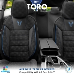 Set tapiterie luxoasa OTOM textil cu piele ecologica TORO Design – Neagra cu cusatura albastra, pentru scaune fata si spate