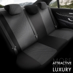 Set tapiterie luxoasa OTOM textil cu piele ecologica TORO Design – Neagra cu cusatura albastra, pentru scaune fata si spate