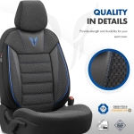Set tapiterie luxoasa OTOM textil cu piele ecologica TORO Design – Neagra cu cusatura albastra, pentru scaune fata si spate