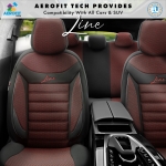 Set tapiterie luxoasa OTOM textil cu piele ecologica LINE Design – Neagra cu cusatura rosie, pentru scaune fata si spate