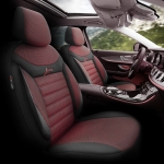 Set tapiterie luxoasa OTOM textil cu piele ecologica LINE Design – Neagra cu cusatura rosie, pentru scaune fata si spate