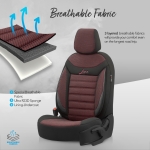 Set tapiterie luxoasa OTOM textil cu piele ecologica LINE Design – Neagra cu cusatura rosie, pentru scaune fata si spate