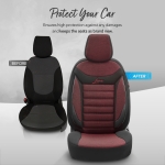 Set tapiterie luxoasa OTOM textil cu piele ecologica LINE Design – Neagra cu cusatura rosie, pentru scaune fata si spate