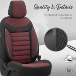 Set tapiterie luxoasa OTOM textil cu piele ecologica LINE Design – Neagra cu cusatura rosie, pentru scaune fata si spate
