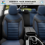 Set tapiterie luxoasa OTOM textil cu piele ecologica LINE Design – Neagra cu cusatura albastra, pentru scaune fata si spate