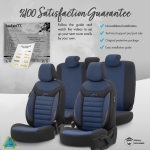 Set tapiterie luxoasa OTOM textil cu piele ecologica LINE Design – Neagra cu cusatura albastra, pentru scaune fata si spate