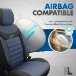 Set tapiterie luxoasa OTOM textil cu piele ecologica LINE Design – Neagra cu cusatura albastra, pentru scaune fata si spate