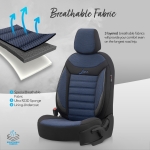 Set tapiterie luxoasa OTOM textil cu piele ecologica LINE Design – Neagra cu cusatura albastra, pentru scaune fata si spate