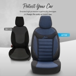 Set tapiterie luxoasa OTOM textil cu piele ecologica LINE Design – Neagra cu cusatura albastra, pentru scaune fata si spate