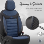 Set tapiterie luxoasa OTOM textil cu piele ecologica LINE Design – Neagra cu cusatura albastra, pentru scaune fata si spate