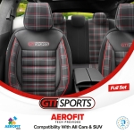 Set tapiterie luxoasa OTOM textil cu piele ecologica GTI SPORTS Design – Neagra cu cusatura rosie, pentru scaune fata si spate