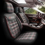 Set tapiterie luxoasa OTOM textil cu piele ecologica GTI SPORTS Design – Neagra cu cusatura rosie, pentru scaune fata si spate