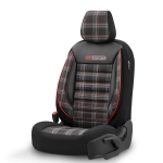 Set tapiterie luxoasa OTOM textil cu piele ecologica GTI SPORTS Design – Neagra cu cusatura rosie, pentru scaune fata si spate