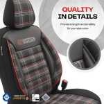 Set tapiterie luxoasa OTOM textil cu piele ecologica GTI SPORTS Design – Neagra cu cusatura rosie, pentru scaune fata si spate