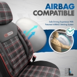 Set tapiterie luxoasa OTOM textil cu piele ecologica GTI SPORTS Design – Neagra cu cusatura rosie, pentru scaune fata si spate