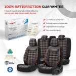 Set tapiterie luxoasa OTOM textil cu piele ecologica GTI SPORTS Design – Neagra cu cusatura rosie, pentru scaune fata si spate