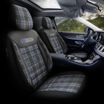 Set tapiterie luxoasa OTOM textil cu piele ecologica GTI SPORTS Design – Neagra cu cusatura albastra, pentru scaune fata si spate