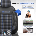 Set tapiterie luxoasa OTOM textil cu piele ecologica GTI SPORTS Design – Neagra cu cusatura albastra, pentru scaune fata si spate