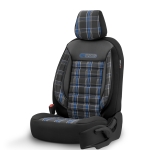 Set tapiterie luxoasa OTOM textil cu piele ecologica GTI SPORTS Design – Neagra cu cusatura albastra, pentru scaune fata si spate