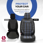 Set tapiterie luxoasa OTOM textil cu piele ecologica GTI SPORTS Design – Neagra cu cusatura albastra, pentru scaune fata si spate