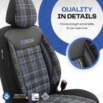 Set tapiterie luxoasa OTOM textil cu piele ecologica GTI SPORTS Design – Neagra cu cusatura albastra, pentru scaune fata si spate
