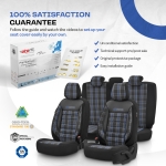 Set tapiterie luxoasa OTOM textil cu piele ecologica GTI SPORTS Design – Neagra cu cusatura albastra, pentru scaune fata si spate