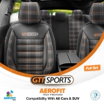 Set tapiterie luxoasa OTOM textil cu piele ecologica GTI SPORTS Design – Neagra cu cusatura portocalie, pentru scaune fata si spate