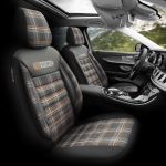Set tapiterie luxoasa OTOM textil cu piele ecologica GTI SPORTS Design – Neagra cu cusatura portocalie, pentru scaune fata si spate