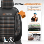 Set tapiterie luxoasa OTOM textil cu piele ecologica GTI SPORTS Design – Neagra cu cusatura portocalie, pentru scaune fata si spate