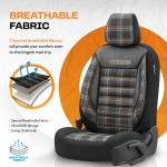 Set tapiterie luxoasa OTOM textil cu piele ecologica GTI SPORTS Design – Neagra cu cusatura portocalie, pentru scaune fata si spate