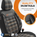 Set tapiterie luxoasa OTOM textil cu piele ecologica GTI SPORTS Design – Neagra cu cusatura portocalie, pentru scaune fata si spate