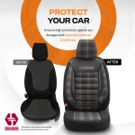 Set tapiterie luxoasa OTOM textil cu piele ecologica GTI SPORTS Design – Neagra cu cusatura portocalie, pentru scaune fata si spate