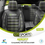 Set tapiterie luxoasa OTOM textil cu piele ecologica GTI SPORTS Design – Neagra cu cusatura verde, pentru scaune fata si spate
