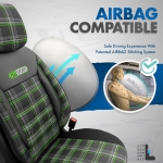 Set tapiterie luxoasa OTOM textil cu piele ecologica GTI SPORTS Design – Neagra cu cusatura verde, pentru scaune fata si spate