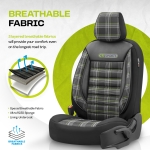 Set tapiterie luxoasa OTOM textil cu piele ecologica GTI SPORTS Design – Neagra cu cusatura verde, pentru scaune fata si spate