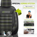 Set tapiterie luxoasa OTOM textil cu piele ecologica GTI SPORTS Design – Neagra cu cusatura verde, pentru scaune fata si spate