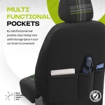 Set tapiterie luxoasa OTOM textil cu piele ecologica GTI SPORTS Design – Neagra cu cusatura verde, pentru scaune fata si spate