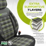 Set tapiterie luxoasa OTOM textil cu piele ecologica GTI SPORTS Design – Neagra cu cusatura verde, pentru scaune fata si spate