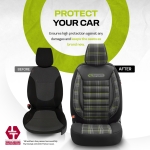 Set tapiterie luxoasa OTOM textil cu piele ecologica GTI SPORTS Design – Neagra cu cusatura verde, pentru scaune fata si spate