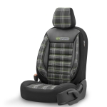 Set tapiterie luxoasa OTOM textil cu piele ecologica GTI SPORTS Design – Neagra cu cusatura verde, pentru scaune fata si spate