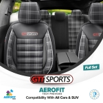 Set tapiterie luxoasa OTOM textil cu piele ecologica GTI SPORTS Design – Neagra cu cusatura alba, pentru scaune fata si spate